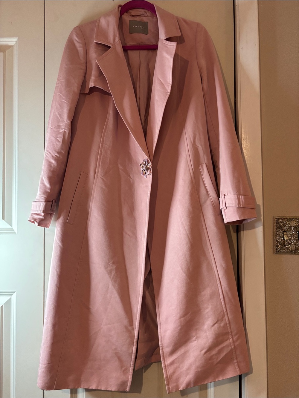 cinq a sept Blush Pink Trench Coat with Decorative Button